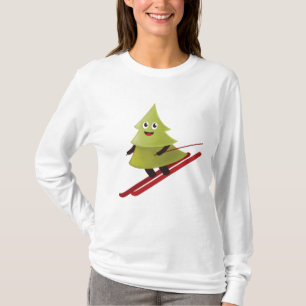 Winter Happy Pine Tree On Ski T-Shirt