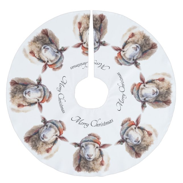 Winter Hat Christmas Sheep Custom Text Brushed Polyester Tree Skirt (Front)