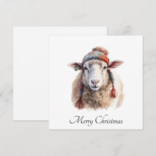 Winter Hat Christmas Sheep Custom Text Holiday Card