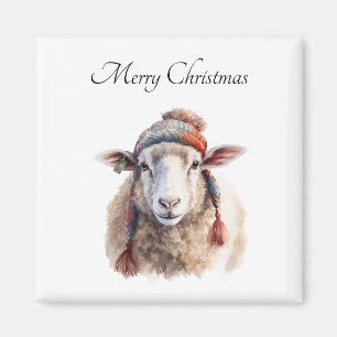 Winter Hat Christmas Sheep Custom Text Magnet