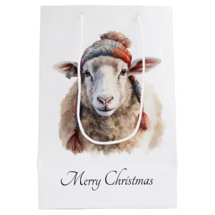 Winter Hat Christmas Sheep Custom Text Medium Gift Bag