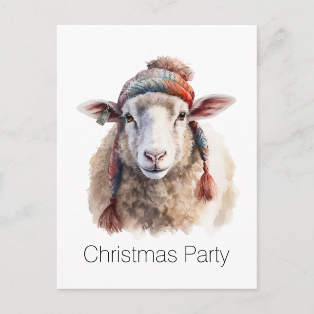Winter Hat Christmas Sheep Custom Text Postcard (Front)