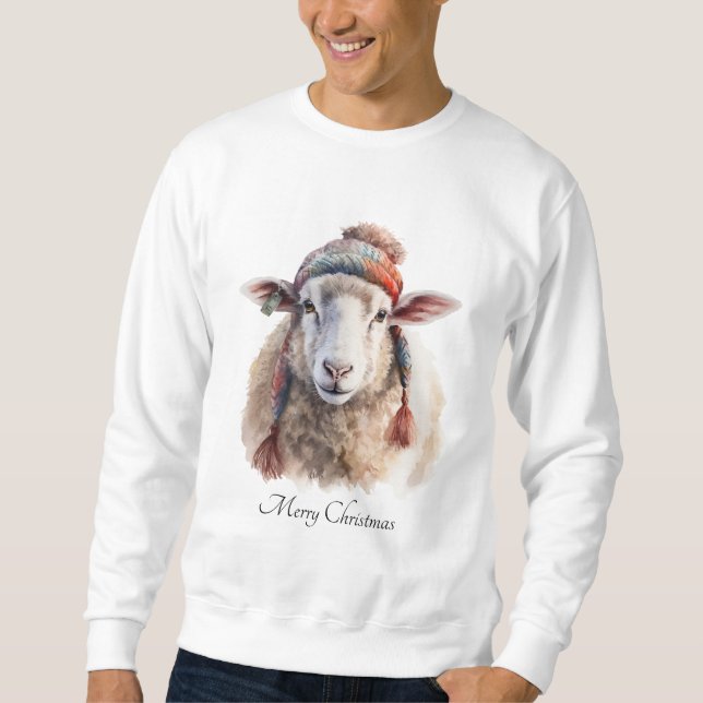Winter Hat Christmas Sheep Custom Text Sweatshirt (Front)