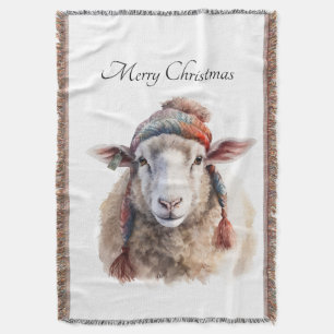 Winter Hat Christmas Sheep Custom Text Throw Blanket