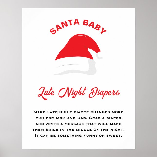 Winter Hat Santa Baby Shower Late Night Diapers Poster (Front)
