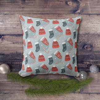 Winter Hats Stockings Mittens Pattern Cushion