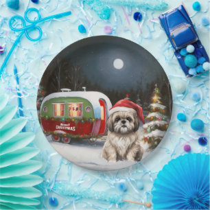 Winter Havanese Caravan Christmas Adventure Paper Plate