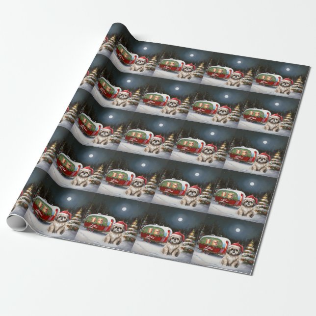 Winter Havanese Caravan Christmas Adventure Wrapping Paper (Unrolled)