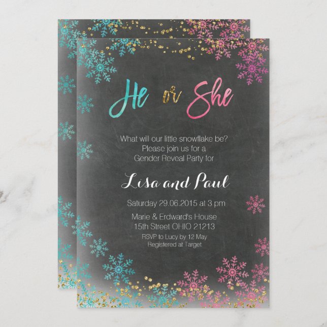 Winter he or she gender reveal invitation (Front/Back)