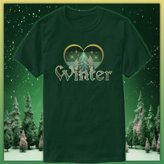 Winter Heart Evergreen Retro Sunset T-Shirt