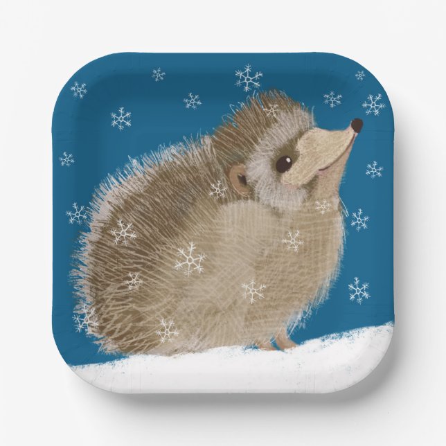 Winter Hedgehog 7-inch Square Paper Plate (Front)