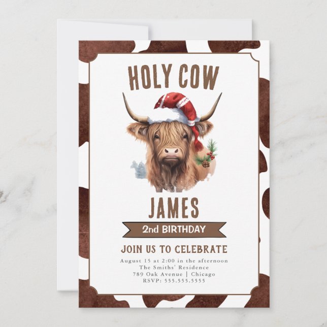 Winter Highland Cow Birthday Party Invitation (Front)
