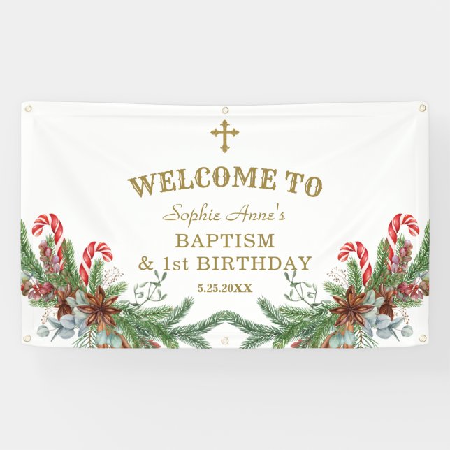 Winter Holiday 1st Birthday Baptism Welcome Sign (Horizontal)