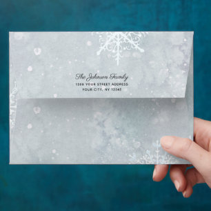 Winter Holiday Abstract Watercolor with Snowflakes Envelope