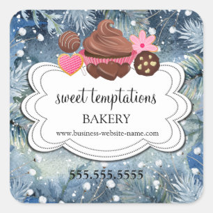 Winter Holiday Assorted Desserts Bakery Packaging Square Sticker