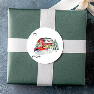 Winter Holiday Barn Farm Animals Classic Round Sticker