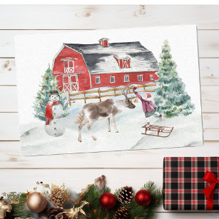 Winter Holiday Barn Reindeer Girl Christmas  Tissue Paper