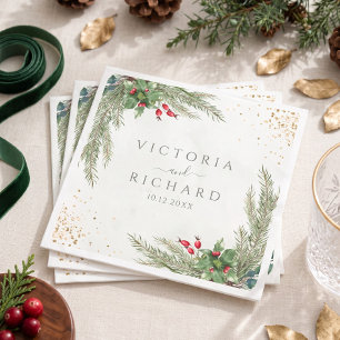 Winter Holiday Botanical Greenery Wedding Napkin