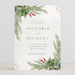 Winter Holiday Botanical Greenery Wedding Save The Date<br><div class="desc">Beautiful Save the date card featuring hand-painted botanical watercolor illustrations of winter greenery,  pine and spruce branches,  cones and holly berries with gold glitter. Perfect choice for winter or Christmas holiday themed weddings.</div>