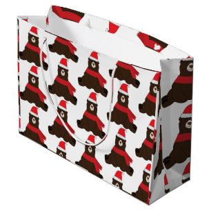 Winter Holiday Brown Bear Large Gift Bag