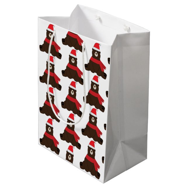 Winter Holiday Brown Bear Medium Gift Bag  (Back Angled)