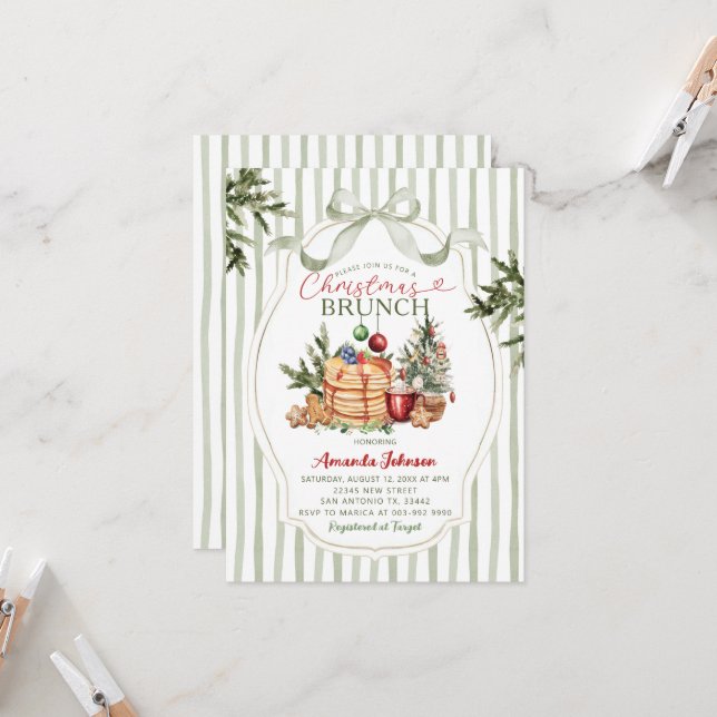 Winter Holiday Brunch Watercolor Pancakes  Invitation (Front/Back In Situ)