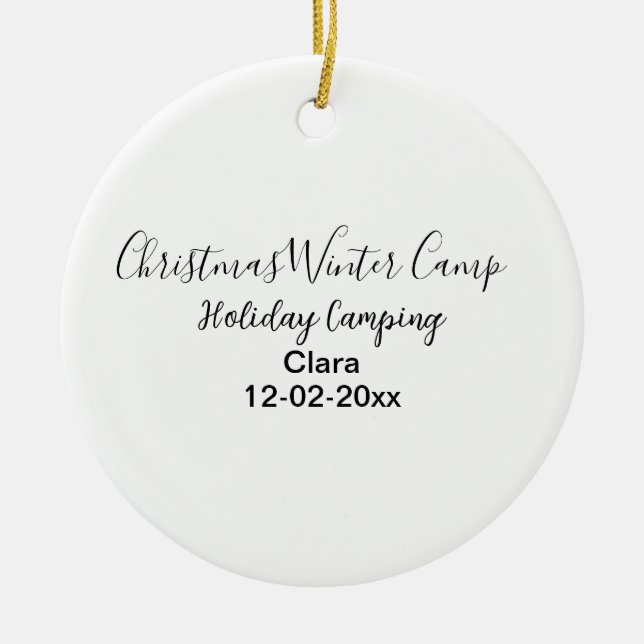 Winter holiday camping custom add name date ceramic tree decoration (Front)