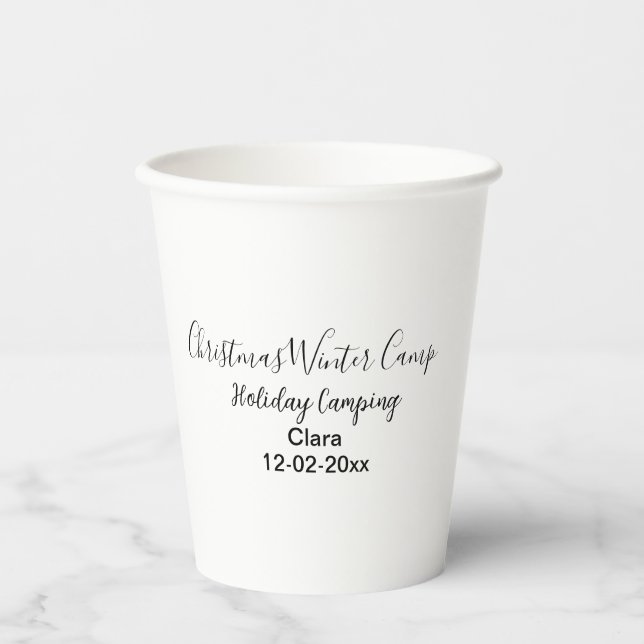 Winter holiday camping custom add name date paper cups (Front)