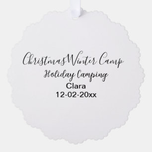 Winter holiday camping custom add name date tree decoration card