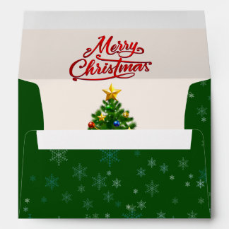 Winter Holiday Card Envelope Gold Glitter Green