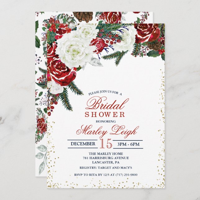 Winter Holiday Christmas Bridal Shower Invitation (Front/Back)