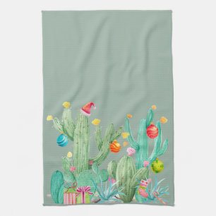 Winter Holiday Christmas Cactus Desert Southwest Tea Towel