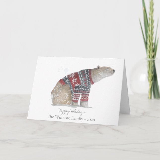 Winter Holiday Christmas Card, Polar Bear Jumper Card (Front)