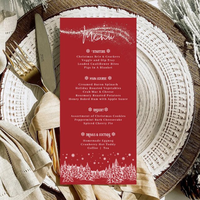 Winter Holiday Christmas Dinner Red Menu (Red Winter Christmas Dinner Menu)