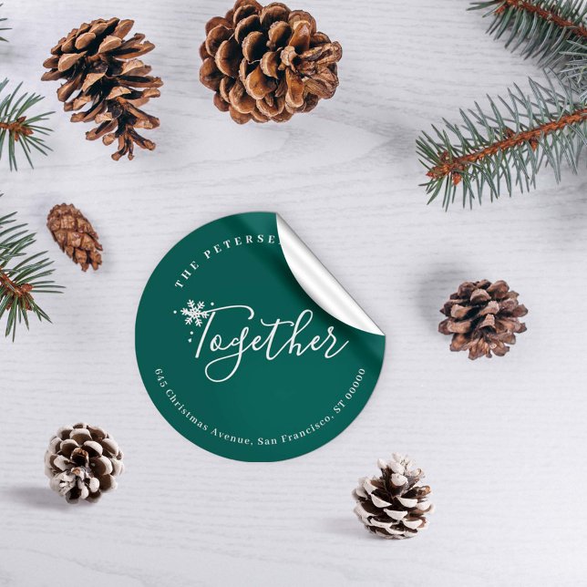 Winter holiday Christmas family address snowflake  Classic Round Sticker (Creator Uploaded)