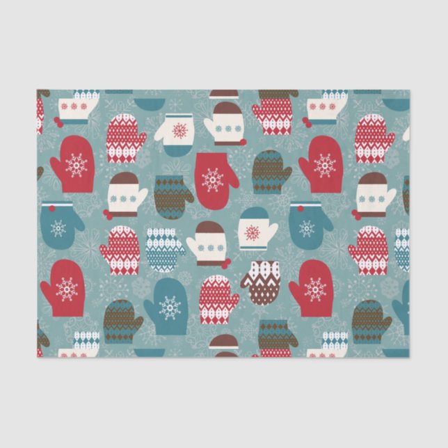 Winter Holiday Christmas Mittens Tissue Paper (Front)
