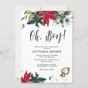 Winter Holiday Christmas Poinsettia Baby Shower  Invitation
