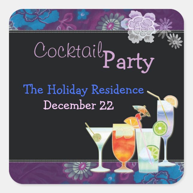 Winter Holiday Cocktail Party Invitation Square Sticker (Front)