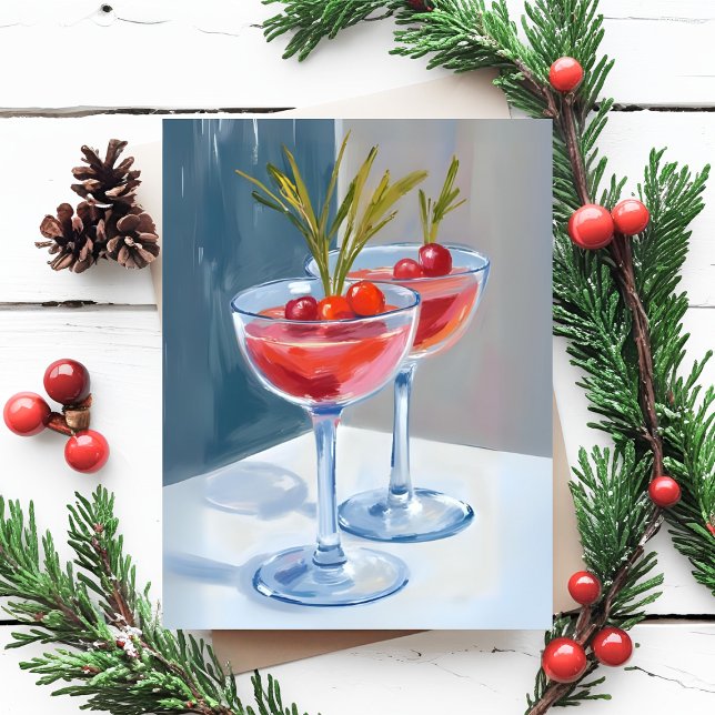 Winter Holiday Cocktails Watercolor Postcard (Creator Uploaded)