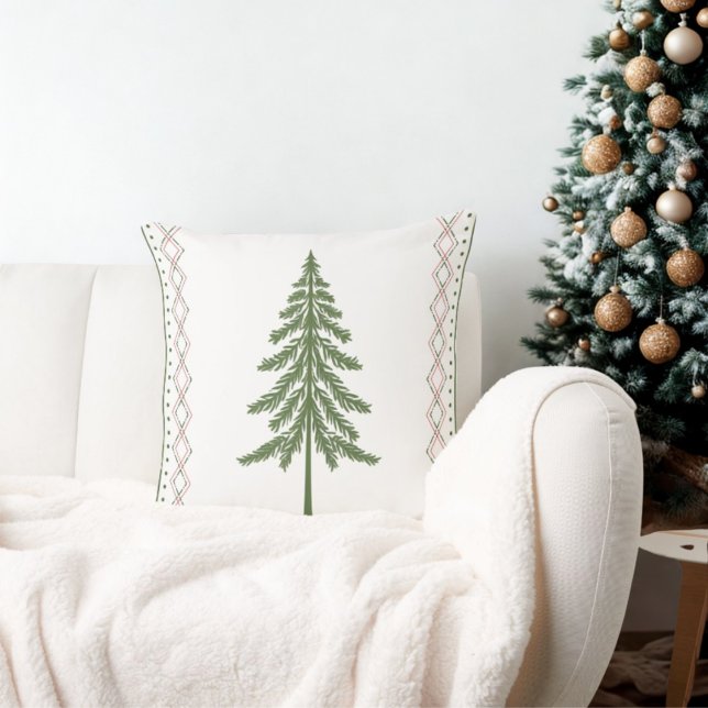 Winter Holiday Cosy Cabin Pine Tree Cushion (Winter holiday pine tree throw pillow )
