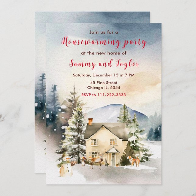 Winter Holiday Cottage Housewarming Party Invitation (Front/Back)