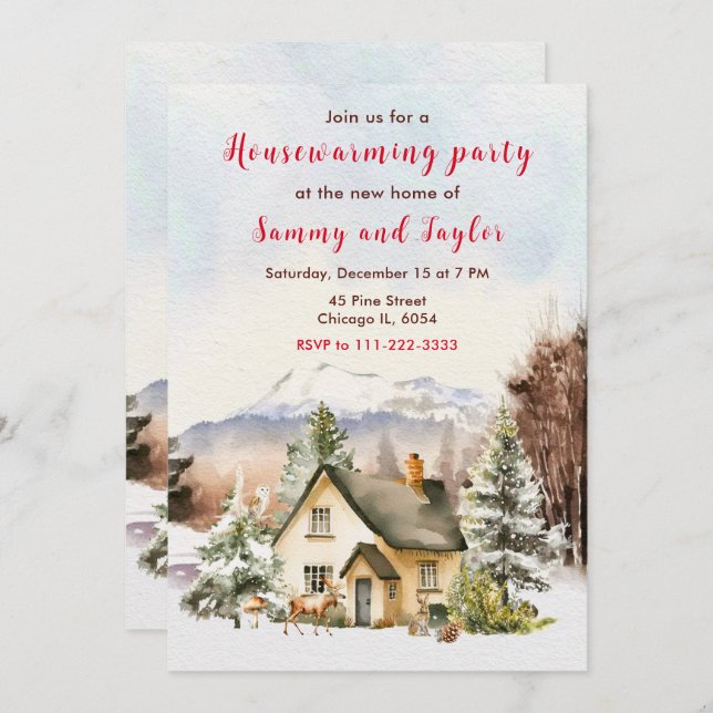 Winter Holiday Cottage Housewarming Party Invitation (Front/Back)