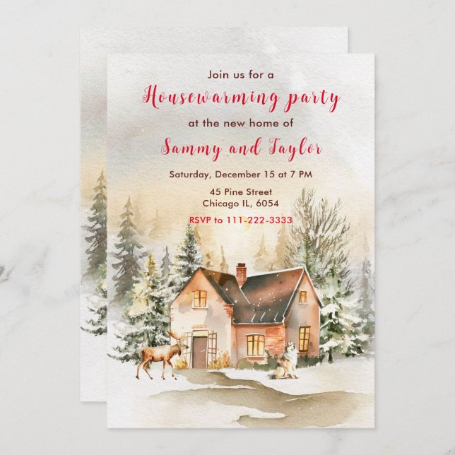 Winter Holiday Cottage Housewarming Party Invitation (Front/Back)
