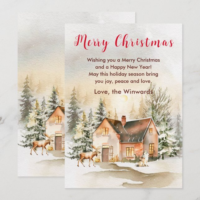 Winter Holiday Cottage Merry Christmas Card (Front/Back)