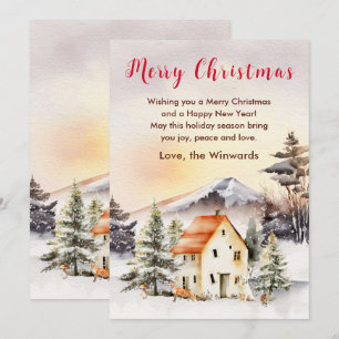 Winter Holiday Cottage Merry Christmas Card