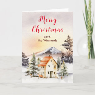 Winter Holiday Cottage Merry Christmas Card