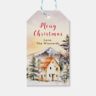 Winter Holiday Cottage Merry Christmas Gift Tags
