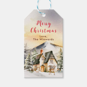 Winter Holiday Cottage Merry Christmas Gift Tags