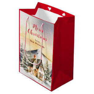 Winter Holiday Cottage Merry Christmas Medium Gift Bag