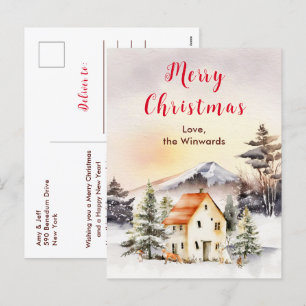 Winter Holiday Cottage Merry Christmas Postcard